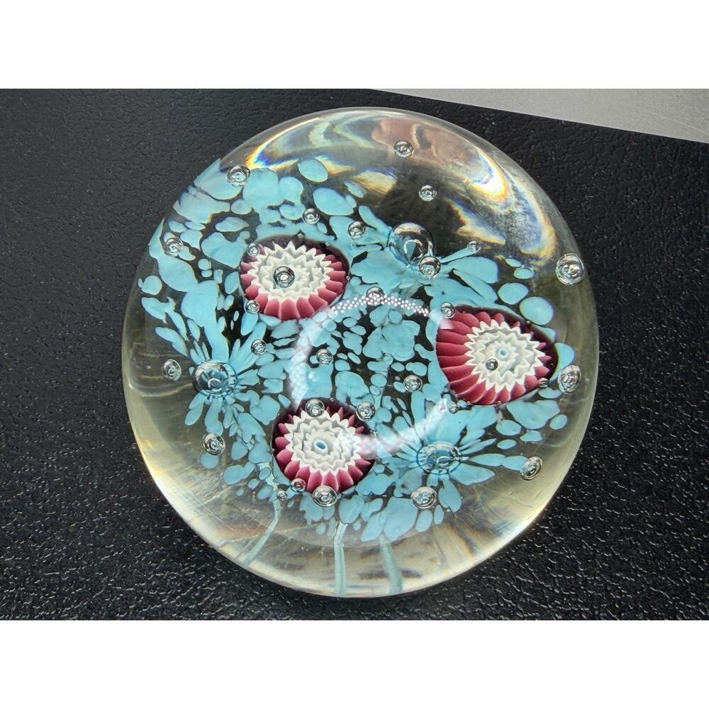 Vintage Murano Glass Millefiori Paperweight Unique Design Controlled Bubble